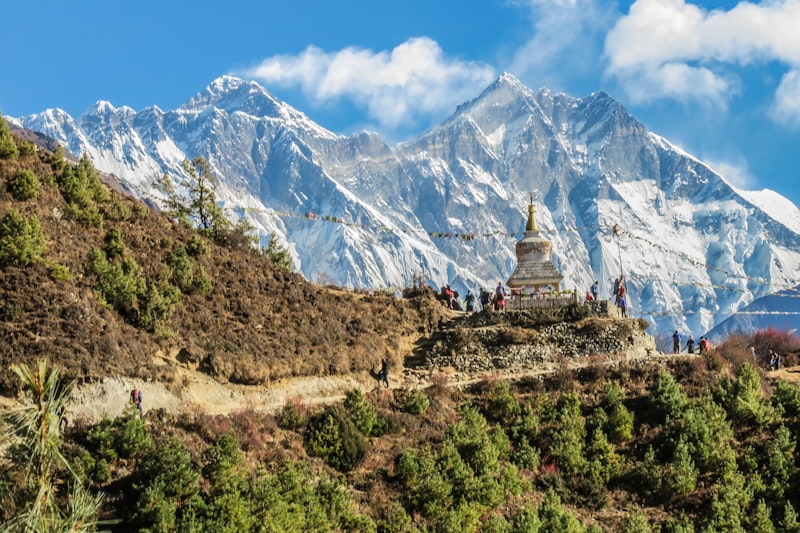 Snow capped Kanchenjunga and a Himalayan valley in Sikkim