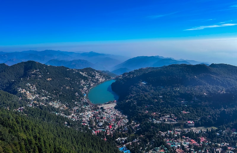 Naini Lake and the forested hills around Nainital, Uttarakhand